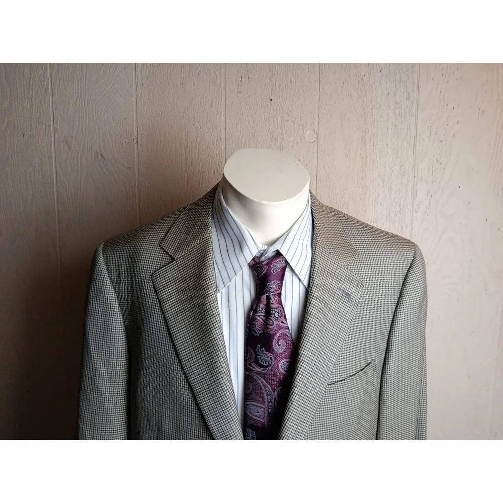 Canali 1934 Sport Coat Mens 44 Beige Houndstouth Wool Silk Blazer Jacket Italy